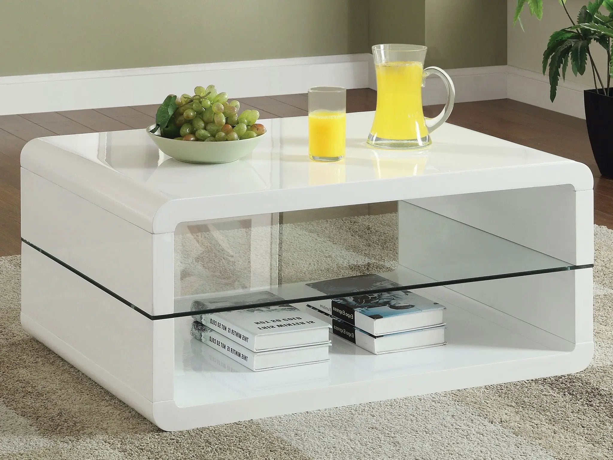 Elana 1-shelf Rectangular Coffee Table White High Gloss by Unique Piece Furniture