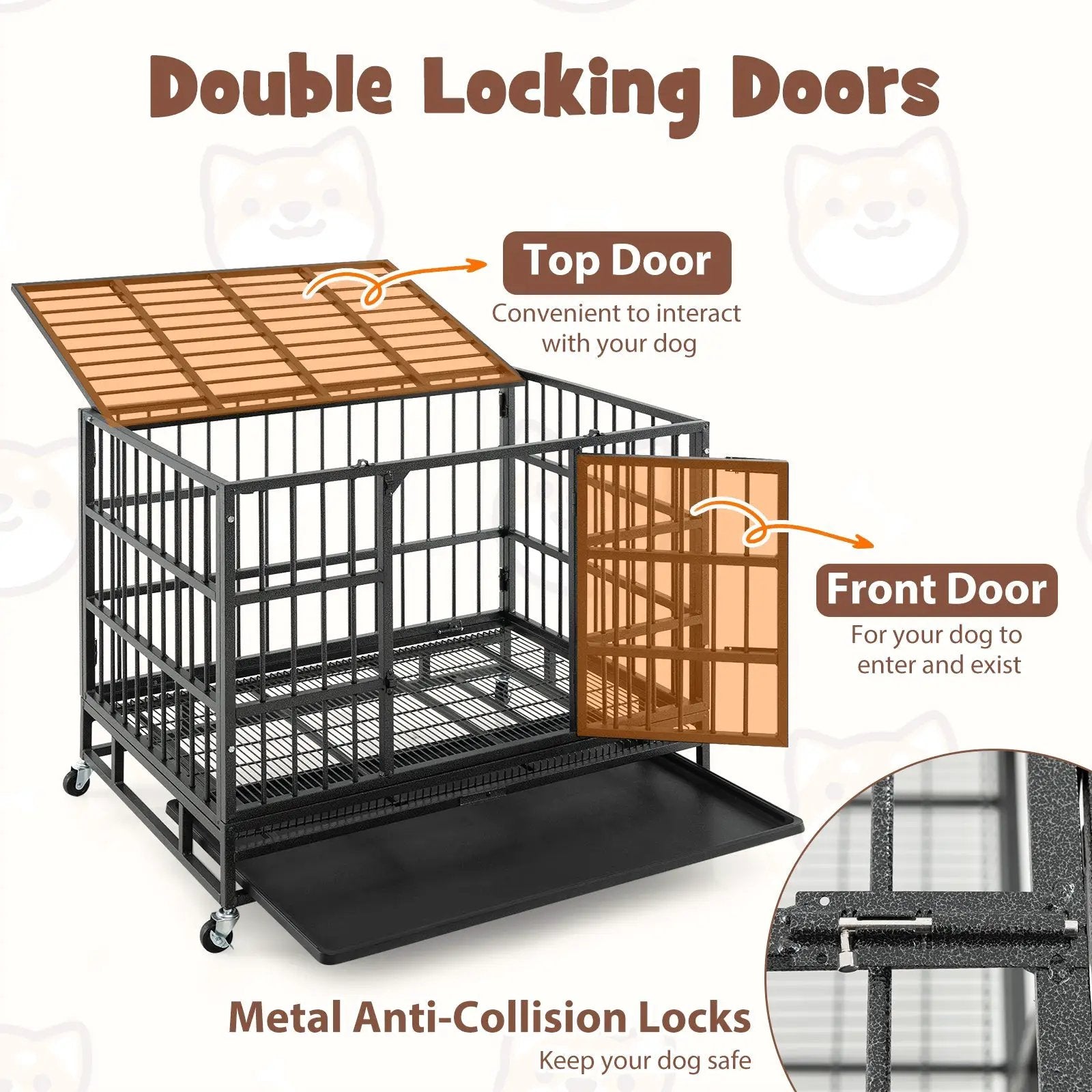 48 Inch Foldable Heavy-Duty Metal Dog Cage with Lockable Rolling Casters and Tray by DirectDeals