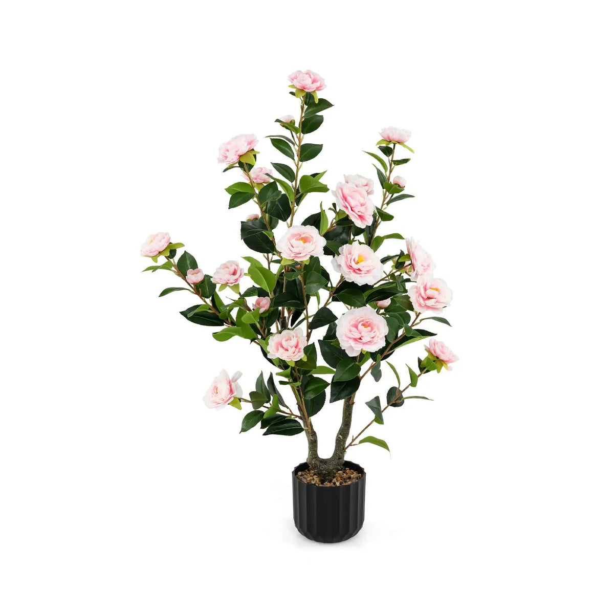 38 Inch Artificial Camellia Tree Faux Flower Plant in Cement Pot by DirectDeals
