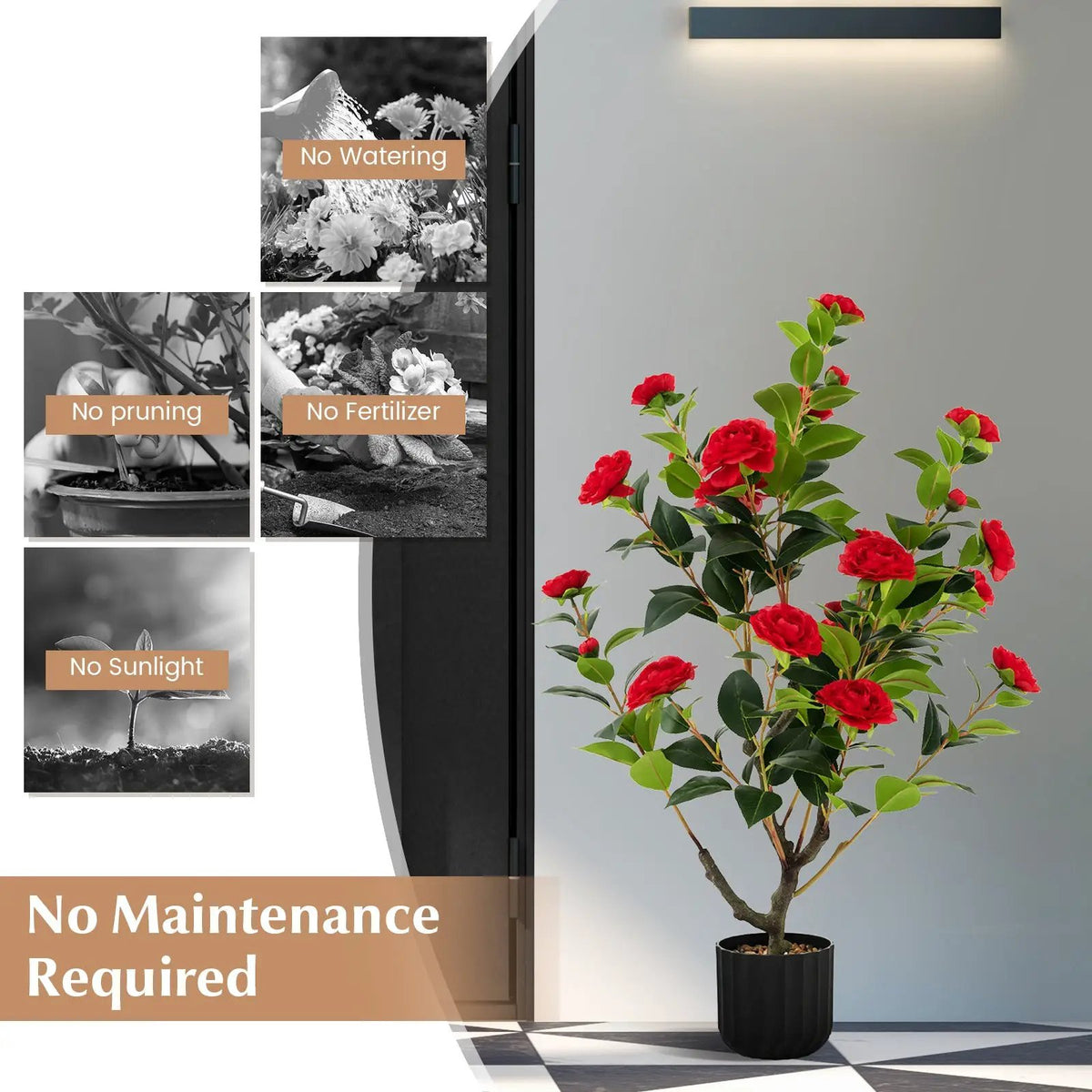 38 Inch Artificial Camellia Tree Faux Flower Plant in Cement Pot by DirectDeals
