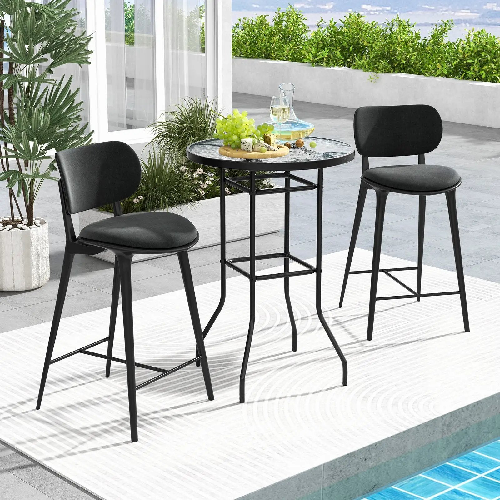 38 Inch Patio Bar Table with Tempered Glass Tabletop by DirectDeals