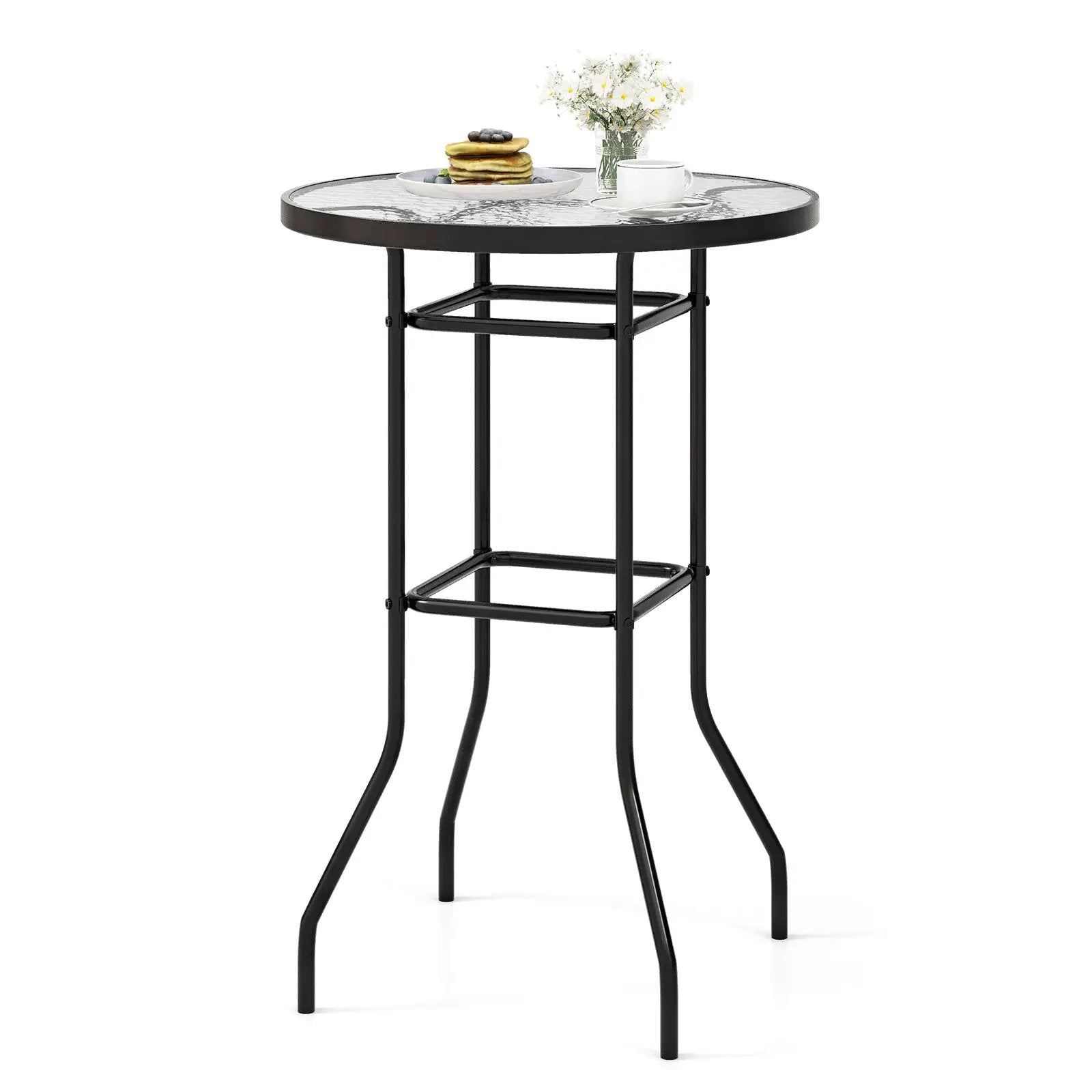 38 Inch Patio Bar Table with Tempered Glass Tabletop by DirectDeals