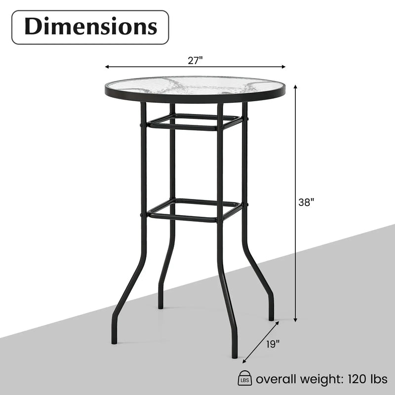 38 Inch Patio Bar Table with Tempered Glass Tabletop by DirectDeals