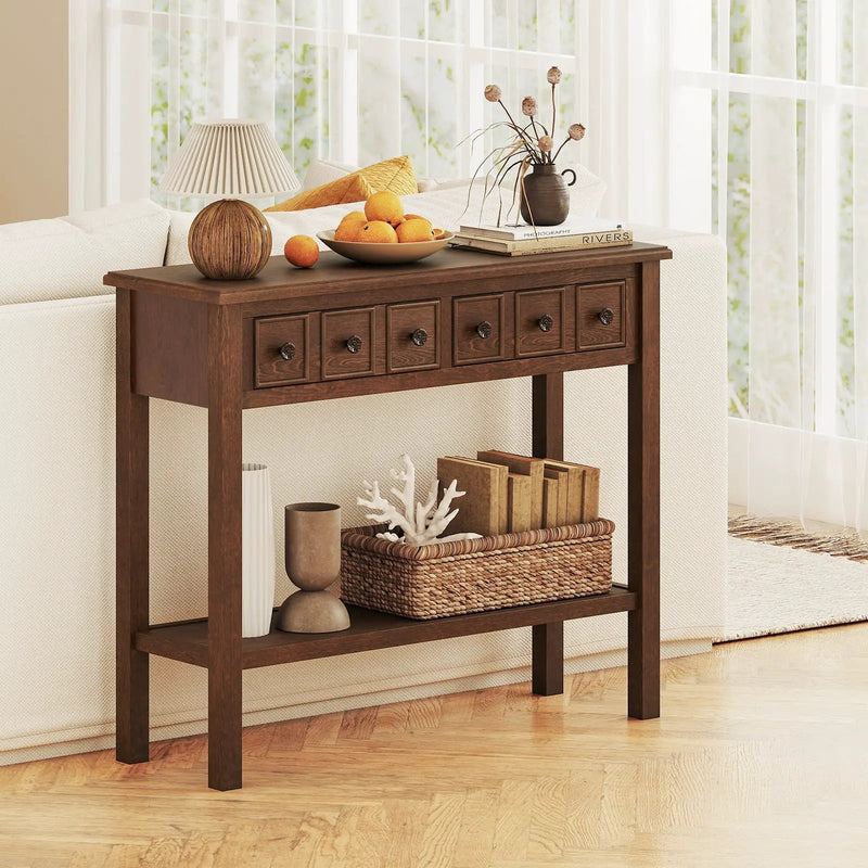 38 Inch Rustic Console Table with 2 Drawers and Bottom Open Shelf-Espresso by DirectDeals