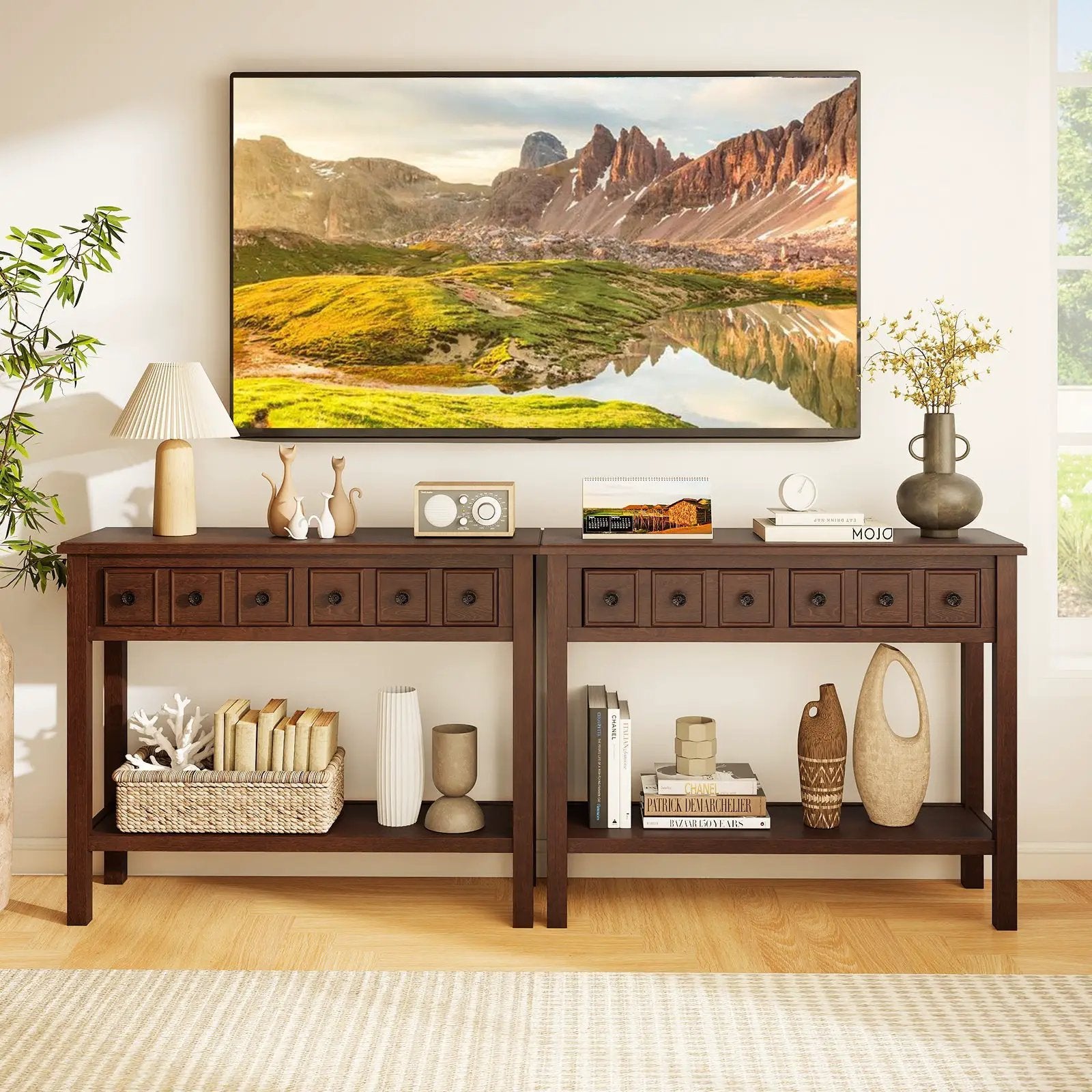 38 Inch Rustic Console Table with 2 Drawers and Bottom Open Shelf-Espresso by DirectDeals