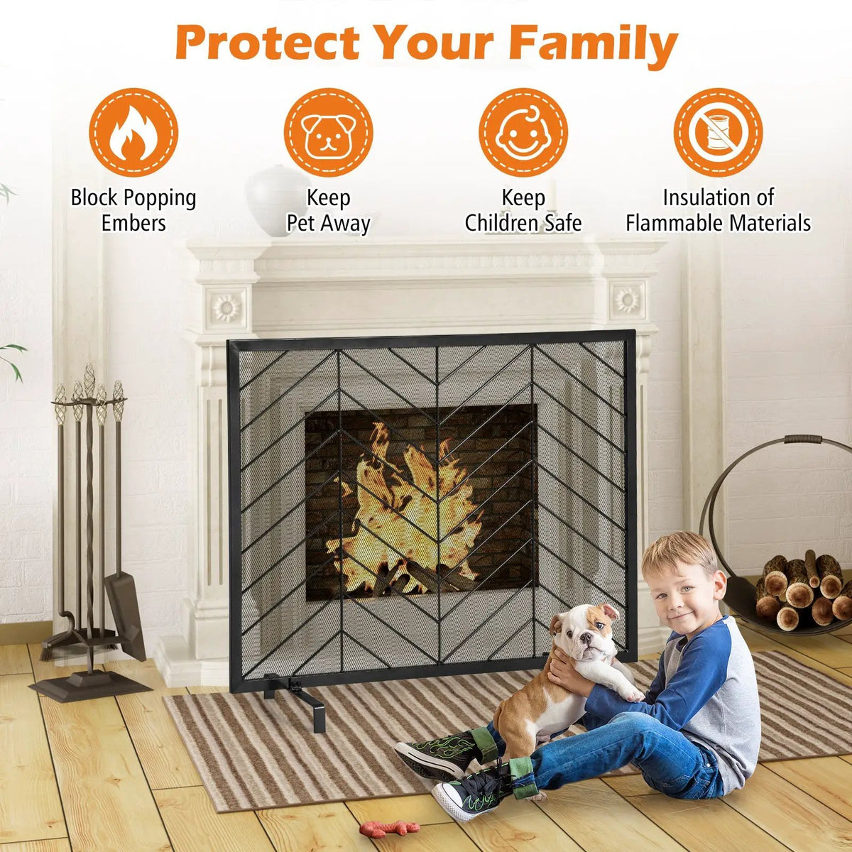38 x 31 Inch Single Panel Fireplace Screen by DirectDeals