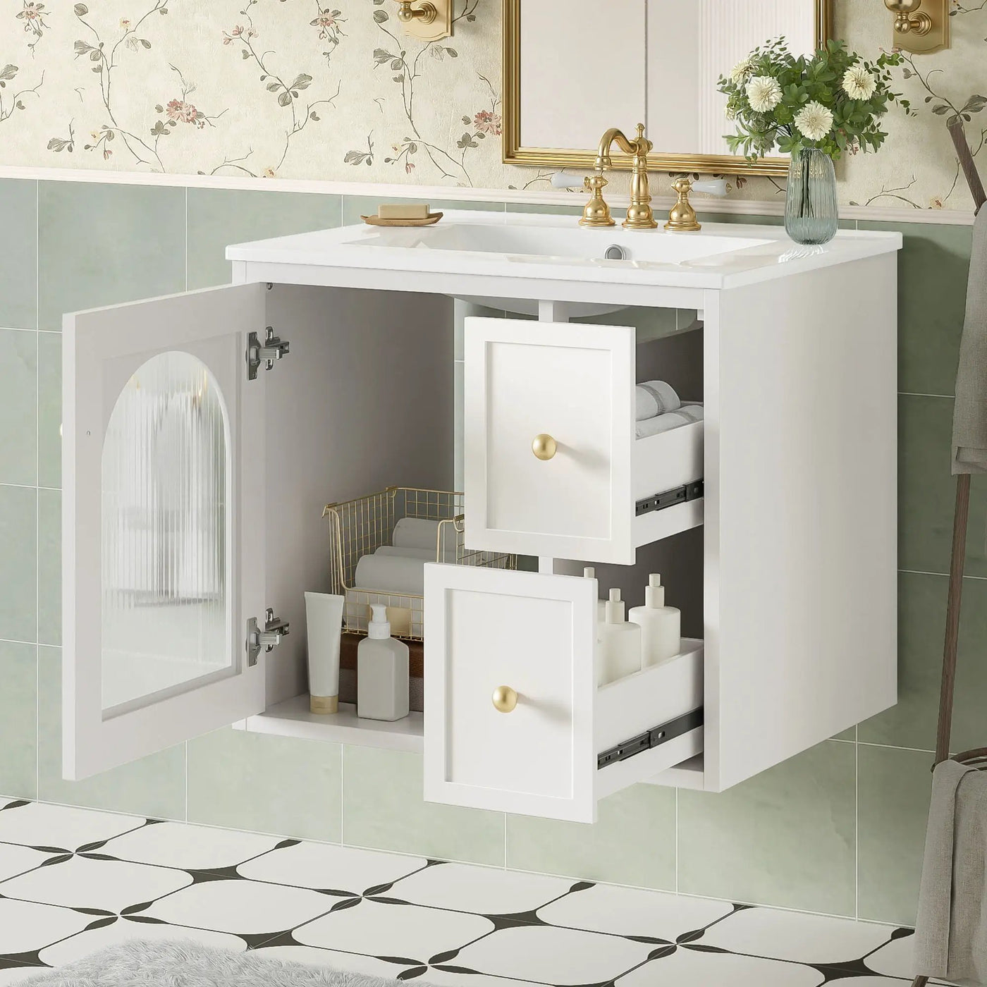 Wall-Mounted Bathroom Vanity Set With Sink, 2 Drawers And Soft-Close Door by HouseOfZazla