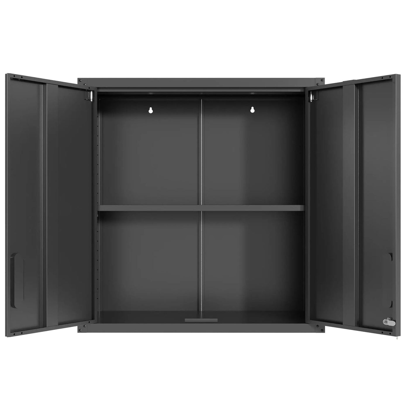 Metal Wall Mounted Tool Storage Cabinet With 2 Locking Doors, Adjustable Shelf, And Drawer by HouseOfZazla