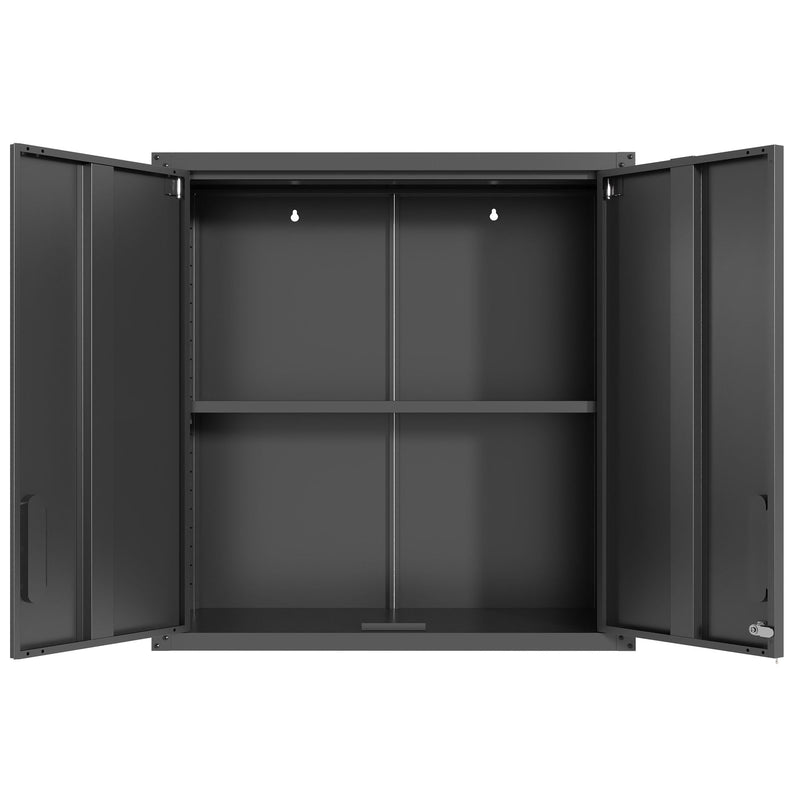 Metal Wall Mounted Tool Storage Cabinet With 2 Locking Doors, Adjustable Shelf, And Drawer by HouseOfZazla