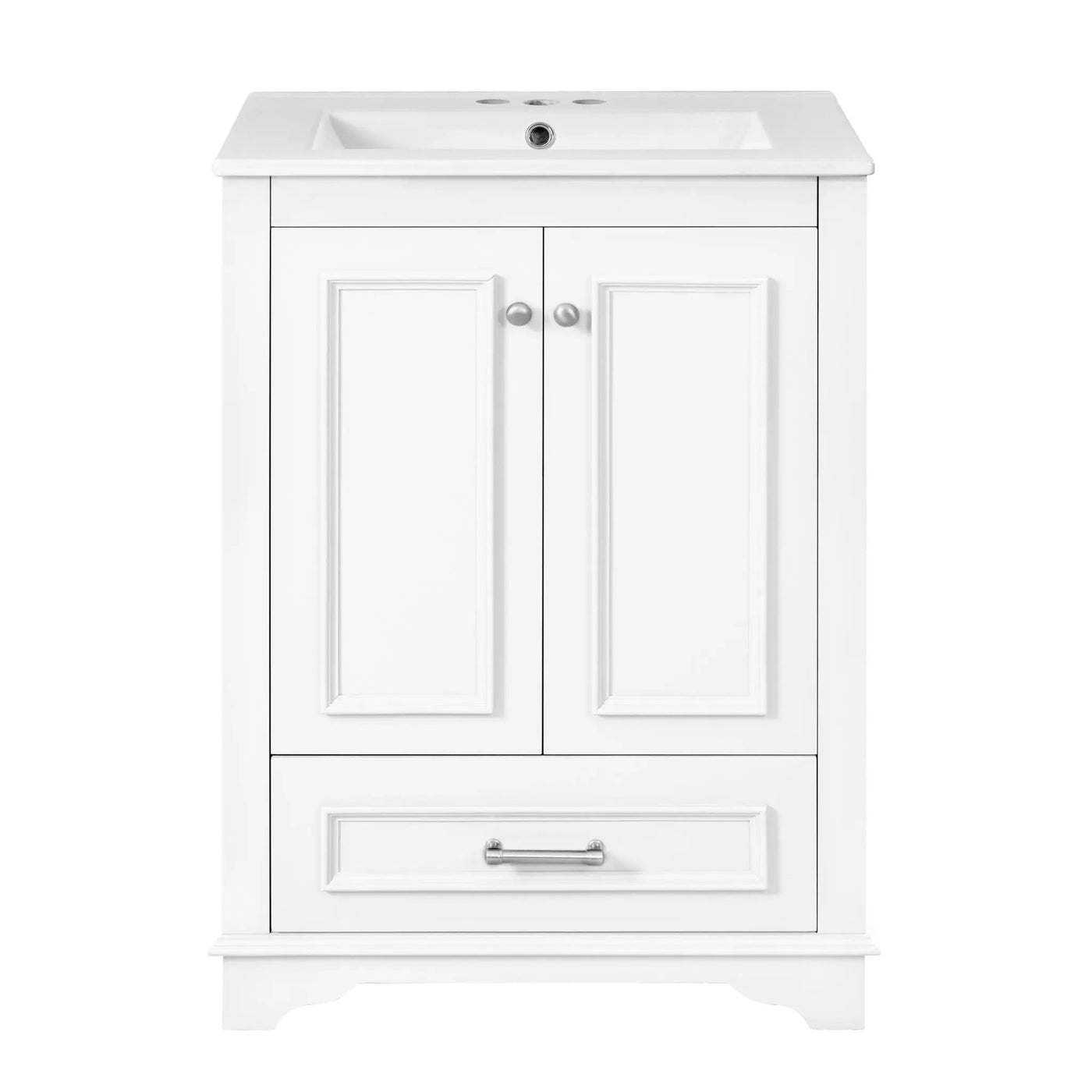 Bathroom Vanity With Ceramic Sink Combo, Modern Freestanding Storage Cabinet With Silver Handles by HouseOfZazla