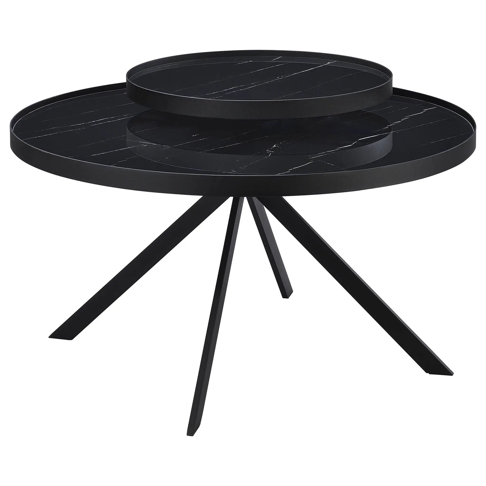 Briggs Round Marble Printed Glass Top Coffee Table Black by Unique Piece Furniture