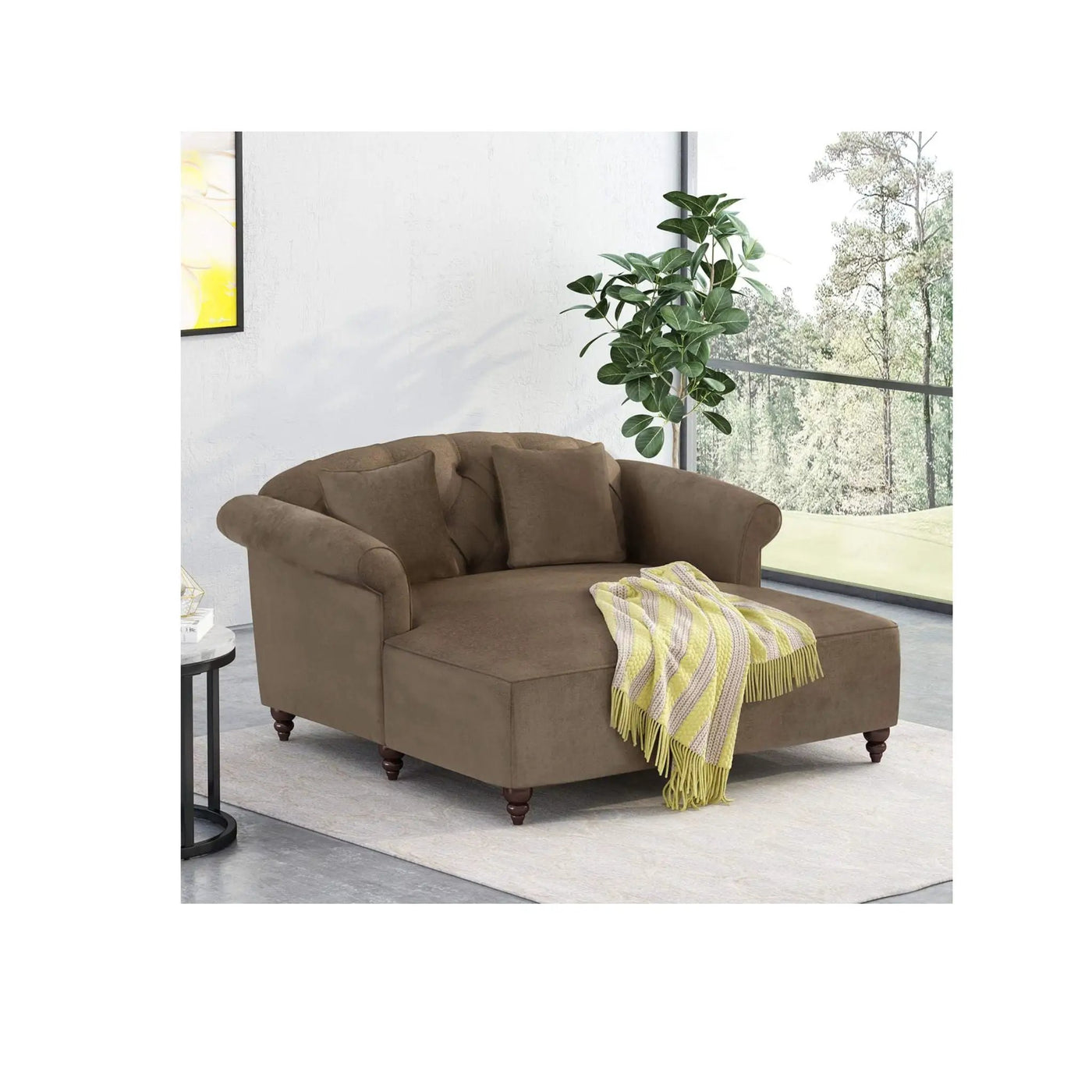 Upholstered Chaise Lounge With Scroll Arms, Turned Legs And 2 Pillows by HouseOfZazla