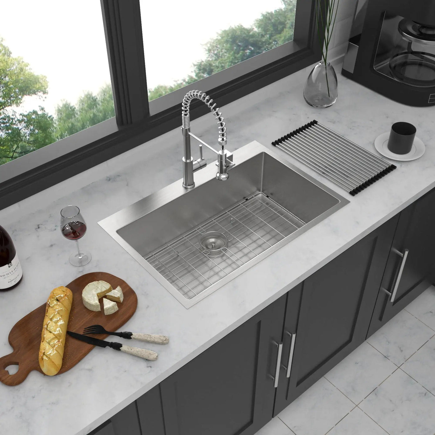 Drop In Kitchen Sink, 16 Gauge Stainless Steel, Single Bowl, Topmount Basin by HouseOfZazla