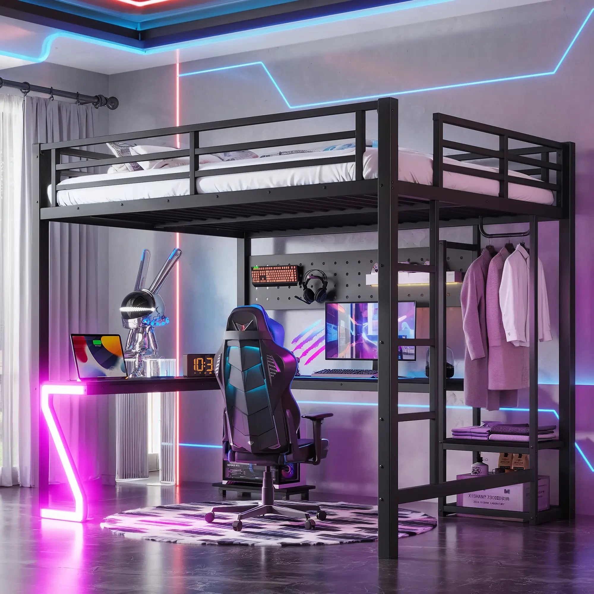 Queen Loft Bed with L-shaped Desk and USB Ports by HouseOfZazla