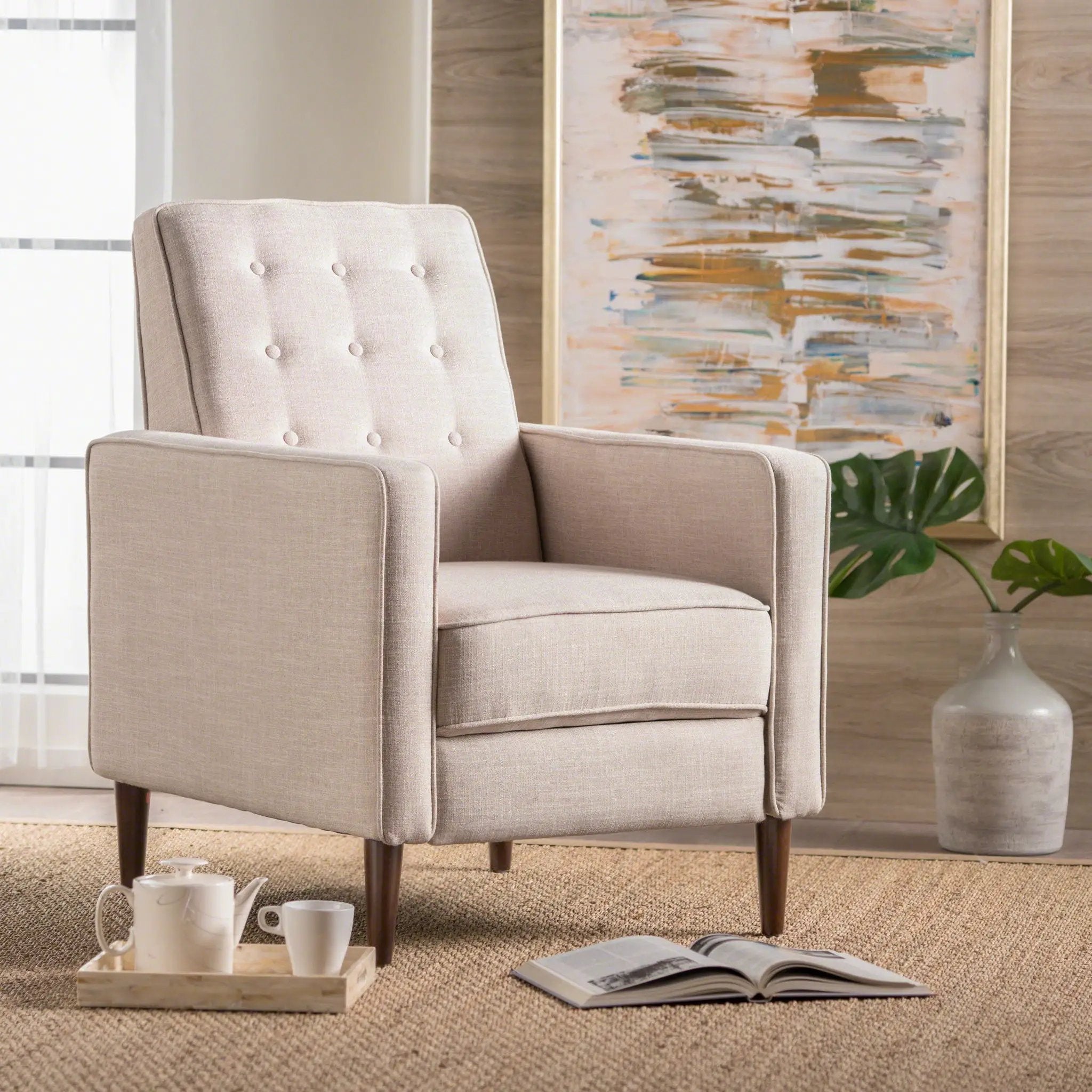 Mid-Century Modern Recliner With Button Tufted Waffle Stitch by HouseOfZazla