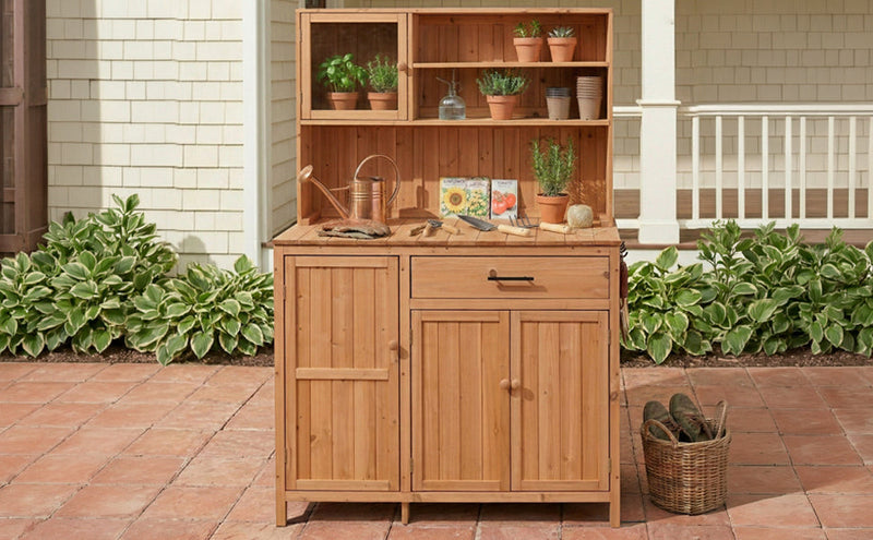 TOPAMX Potting Bench with Hutch, Solid Fir Wood Garden Workstation by HouseOfZazla