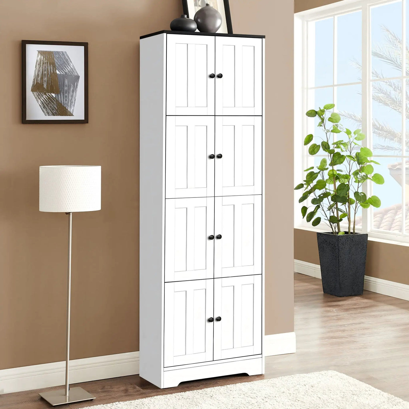 Tall Storage Cabinet With 8 Doors And 4 Shelves, Wall Storage Cabinet For Living Room, Kitchen, Office, Bedroom, Bathroom by HouseOfZazla