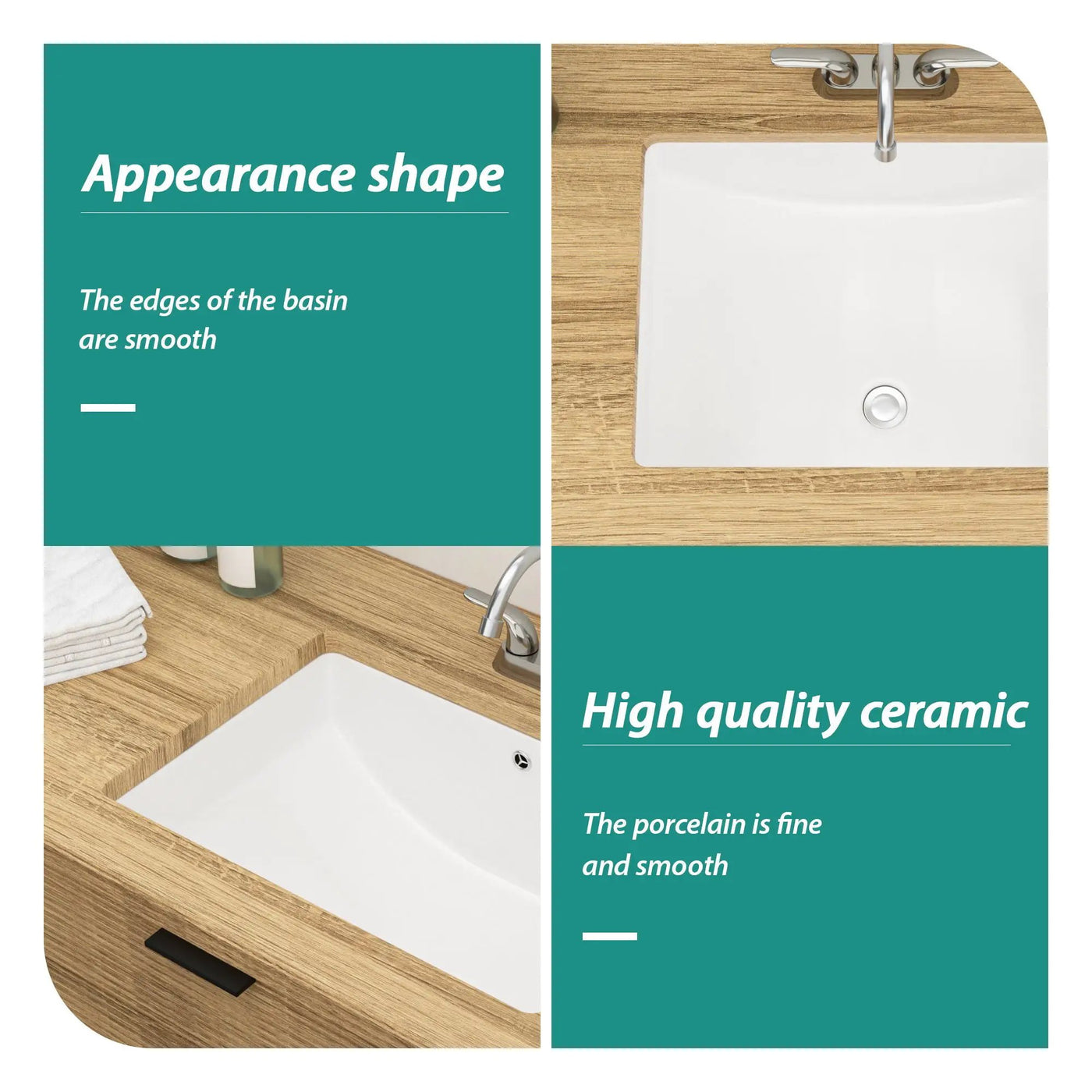 Modern Ceramic Undermount Bathroom Sink With Overflow, High Quality by HouseOfZazla