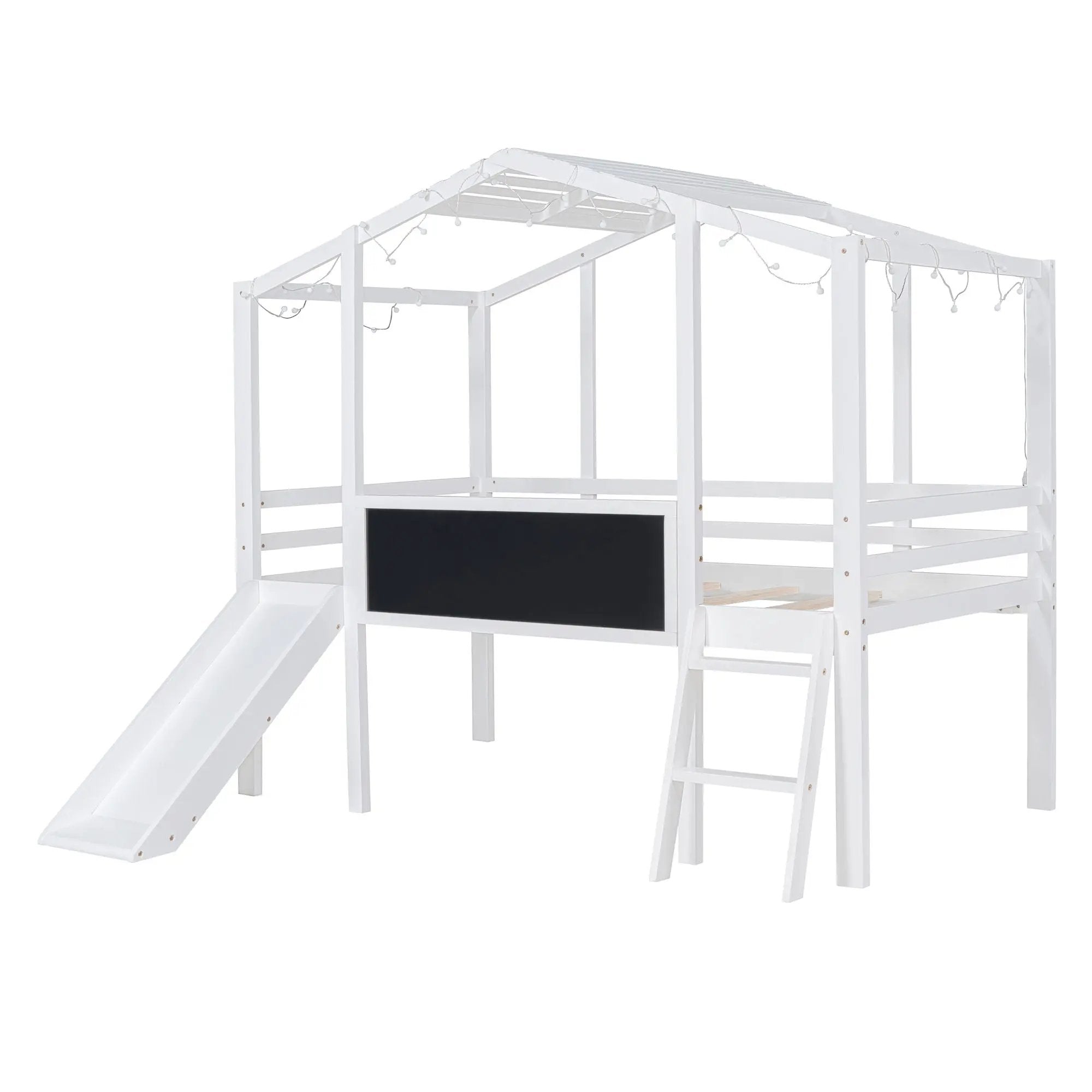 Loft House Bed With Ladder And Slide, With board And Light Strip On The Roof by HouseOfZazla