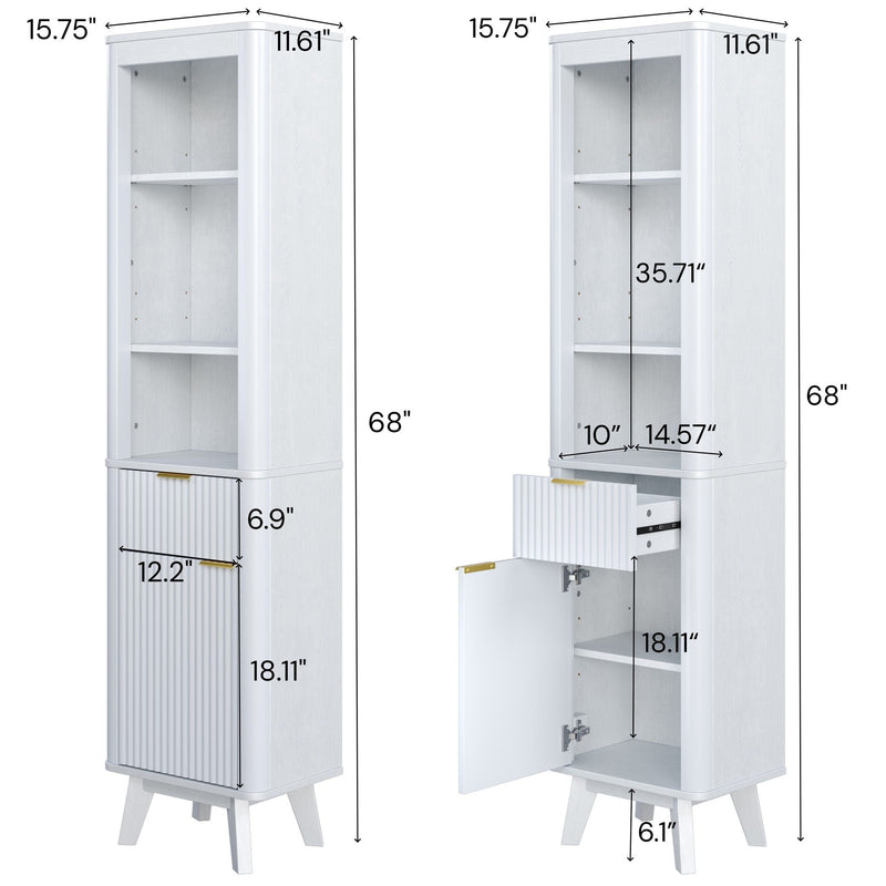 Tall Bathroom Storage Cabinet With Adjustable Shelves And 1 Drawer & Door by HouseOfZazla