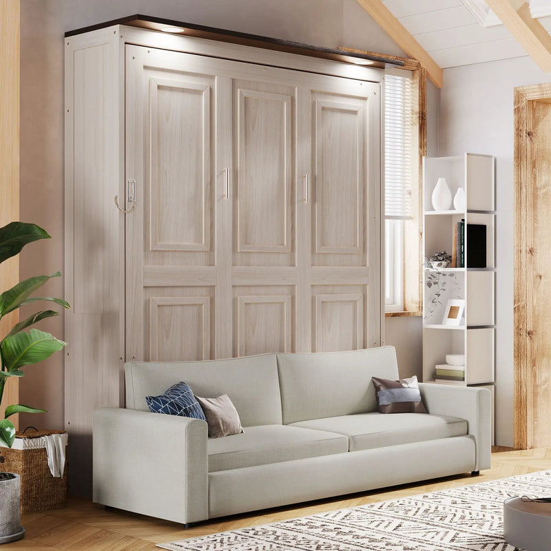 Queen Size Murphy Bed With Sofa And LED - Beige by Unique Piece Furniture