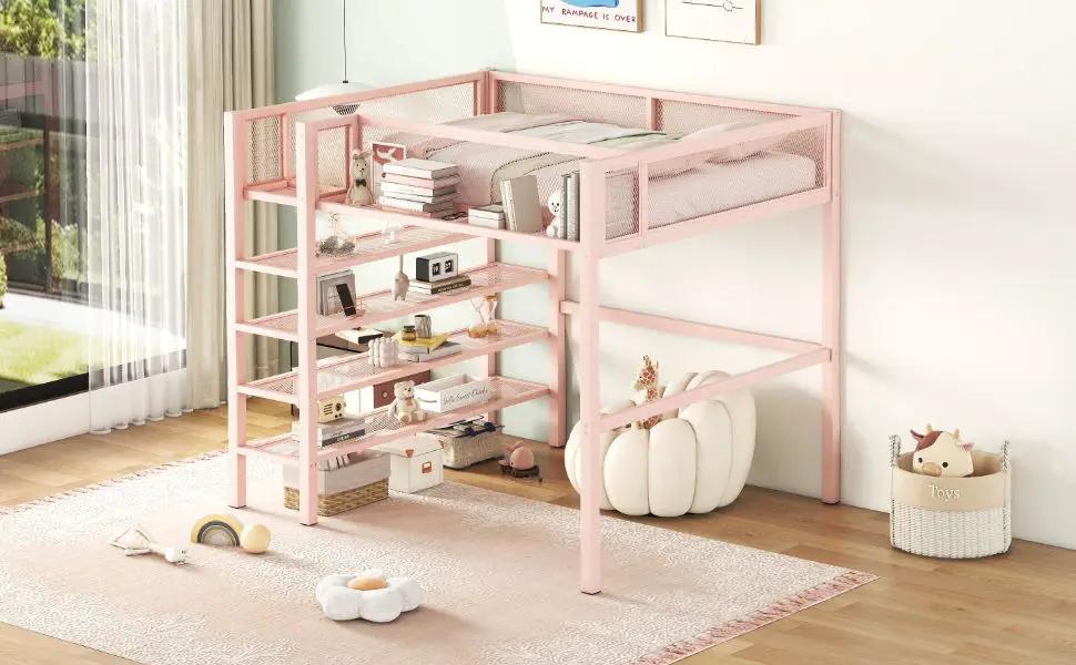 Loft Bed With 4 Tier Shelves And Storage by HouseOfZazla