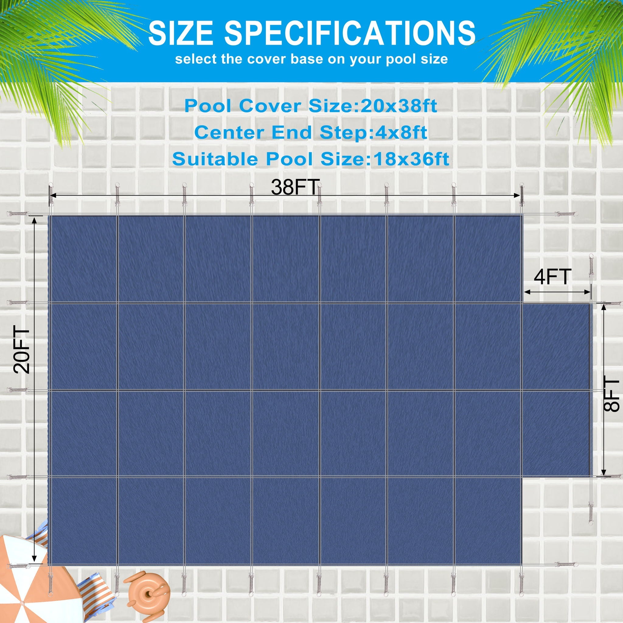 Pool Safety Cover, Fits 18 X 36Ft Rectangular Inground Winter Swimming Pools, High Strength Mesh - Blue by HouseOfZazla