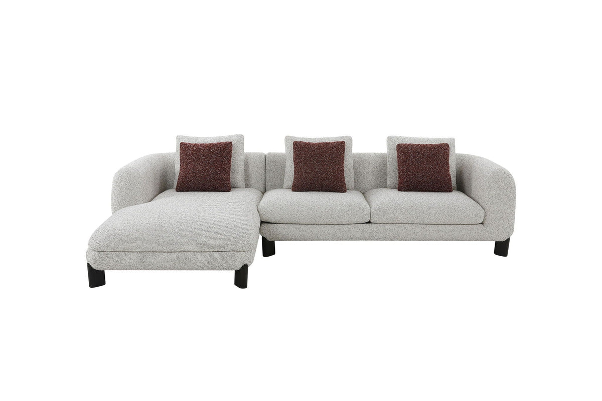 Mardi Tweed Sectional Sofa with 3 Pillows - Stationary L-Shaped, Maroon / Beige, photo 3 of 4