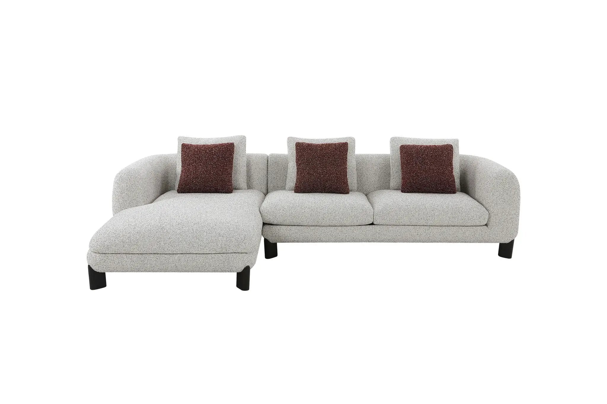 Mardi Tweed Sectional Sofa With 3 Pillows - Maroon / Beige by HouseOfZazla