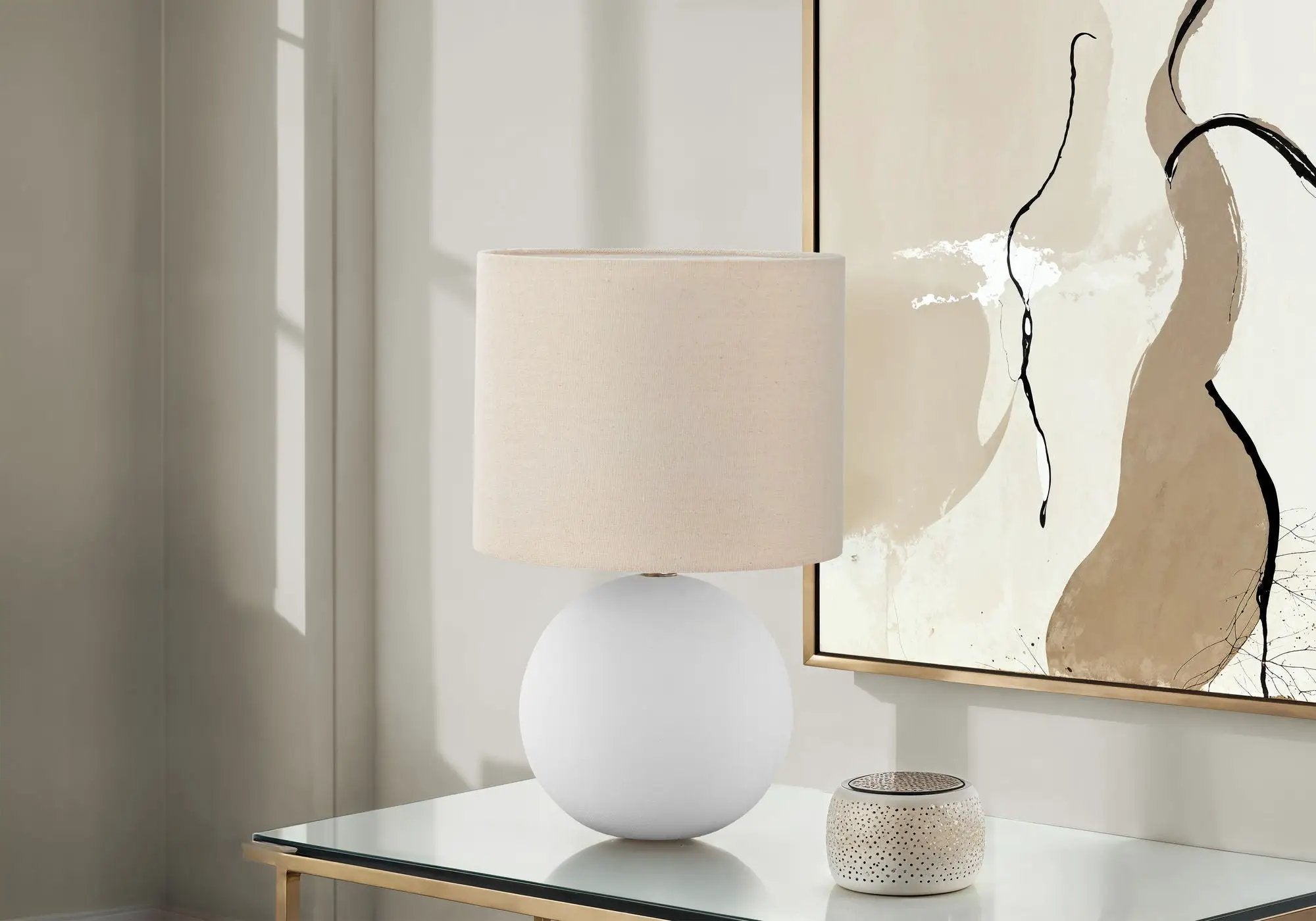 Contemporary Cream Ceramic Table Lamp with Fabric Shade by HouseOfZazla