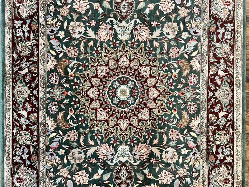 Pak Persian Rug 4x6, Wool Hand Knotted Vintage Carpet, Dark Green, Floral Medallion, Fine Oriental Rug by Jewel Rugs