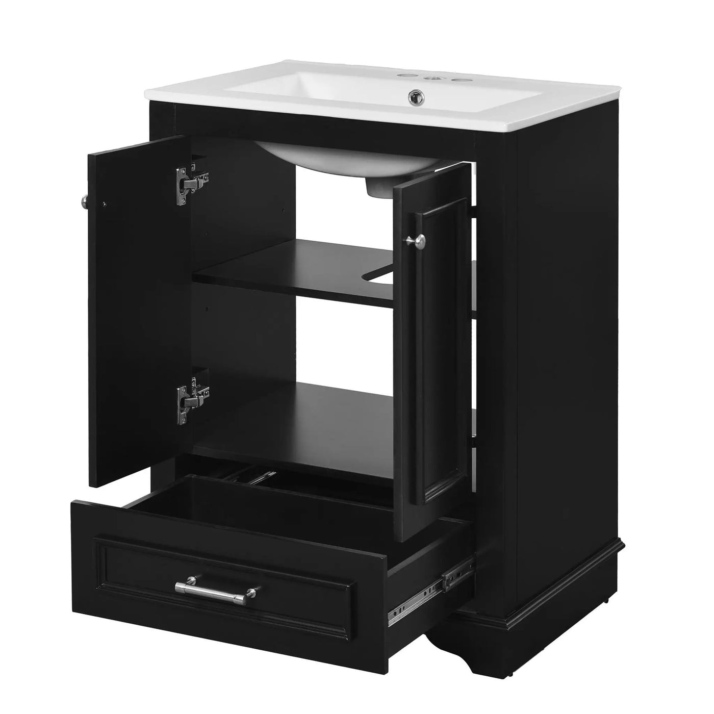 Bathroom Vanity With Ceramic Sink Combo, Modern Freestanding Storage Cabinet With Silver Handles by HouseOfZazla