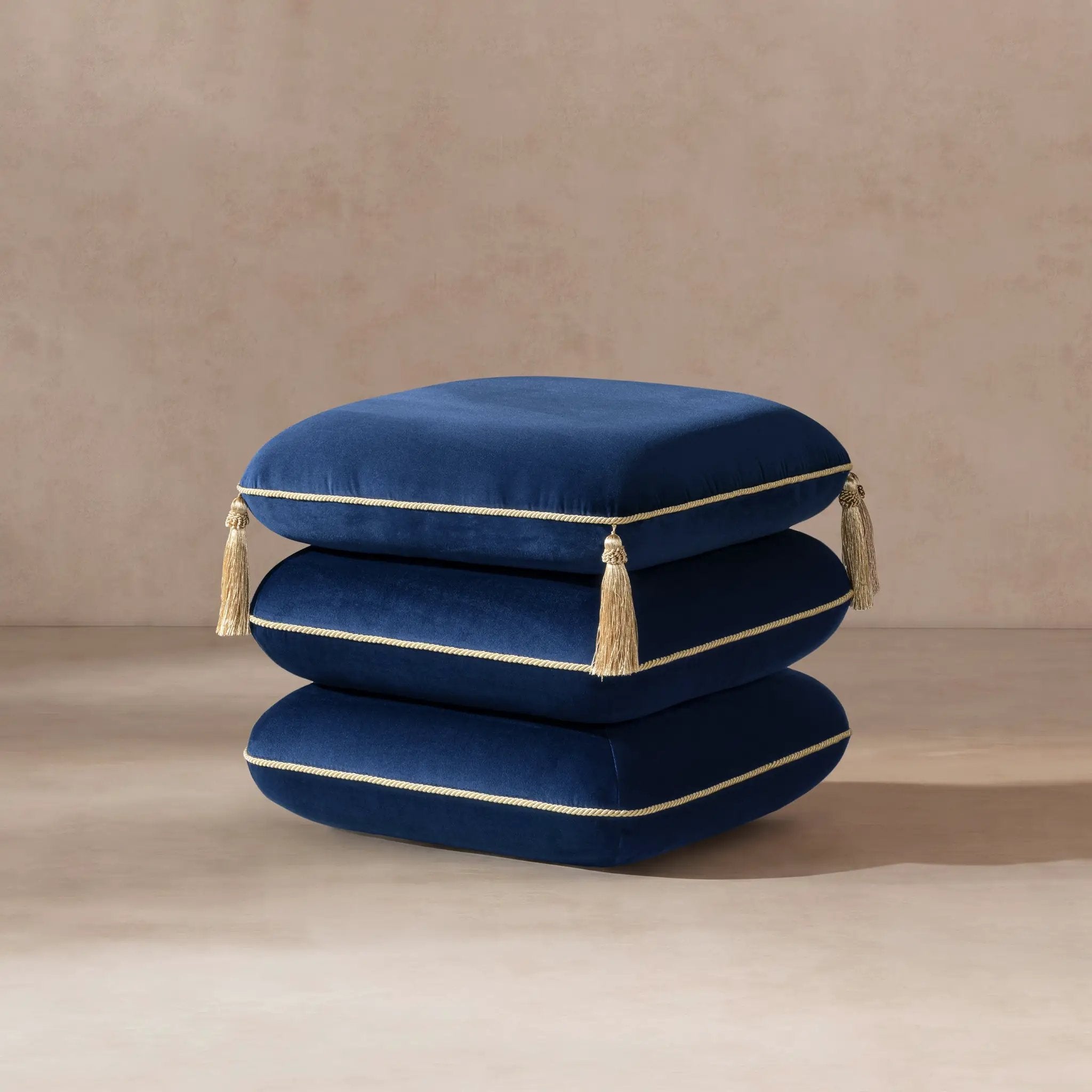 Monarch 19.5" Squared Upholstered Ottoman with Bullion Fringe by HouseOfZazla