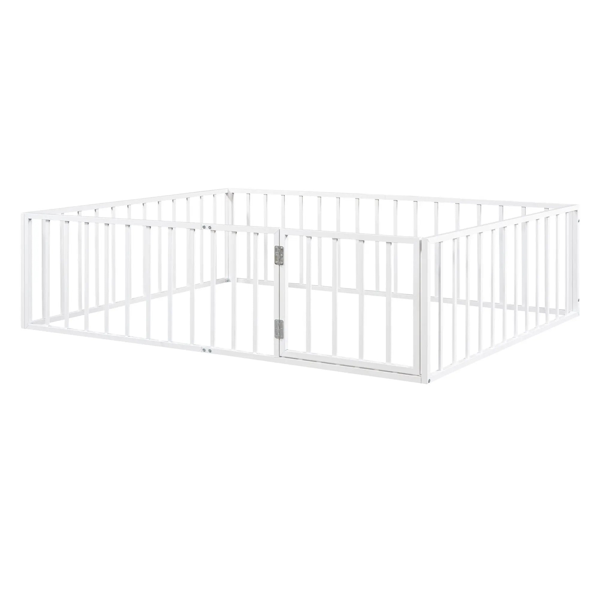 Metal Floor Bed Frame With Fence And Door by HouseOfZazla