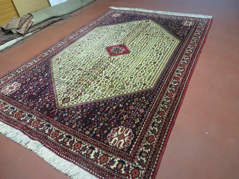 7' X 10' Vintage Handmade Indian Floral Wool Rug Hand Knotted Carpet Ivory Red by Jewel Rugs