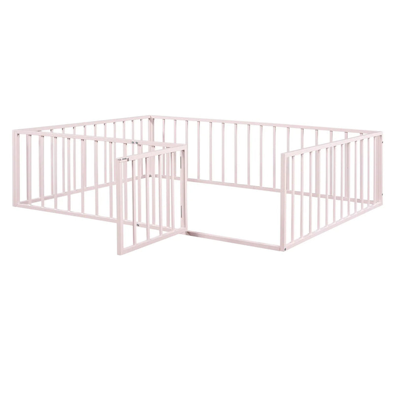 Metal Floor Bed Frame With Fence And Door by HouseOfZazla