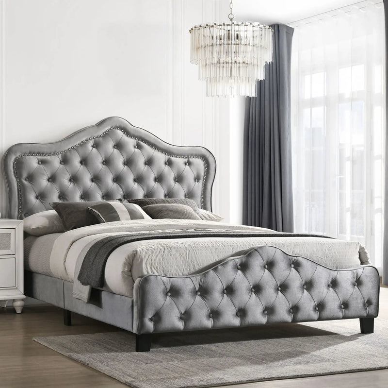 Bella Upholstered California King Panel Bed Grey by Unique Piece Furniture