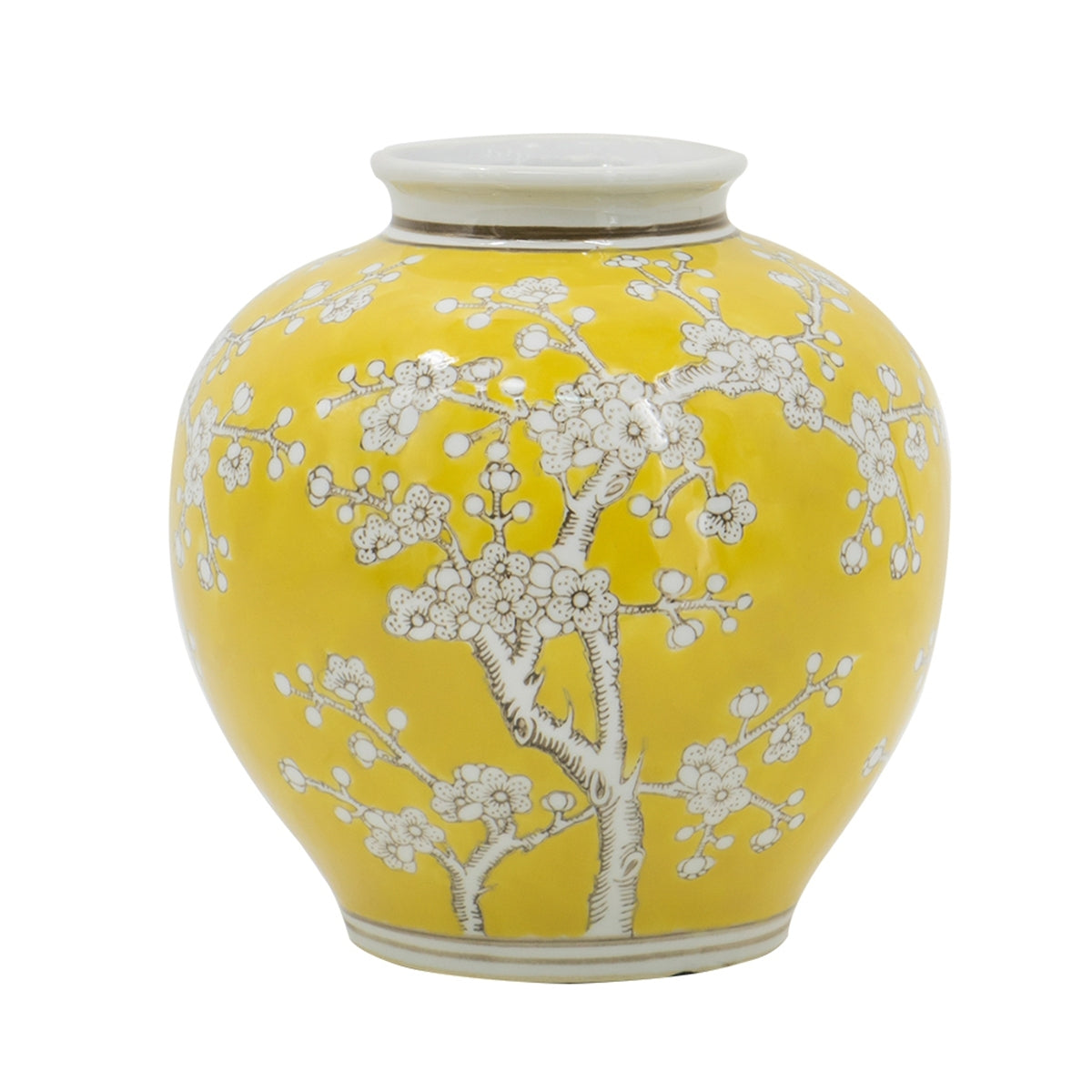 D8.7x9.1' Yellow and White Wide Curved Plum Blossom Vase by HouseOfZazla