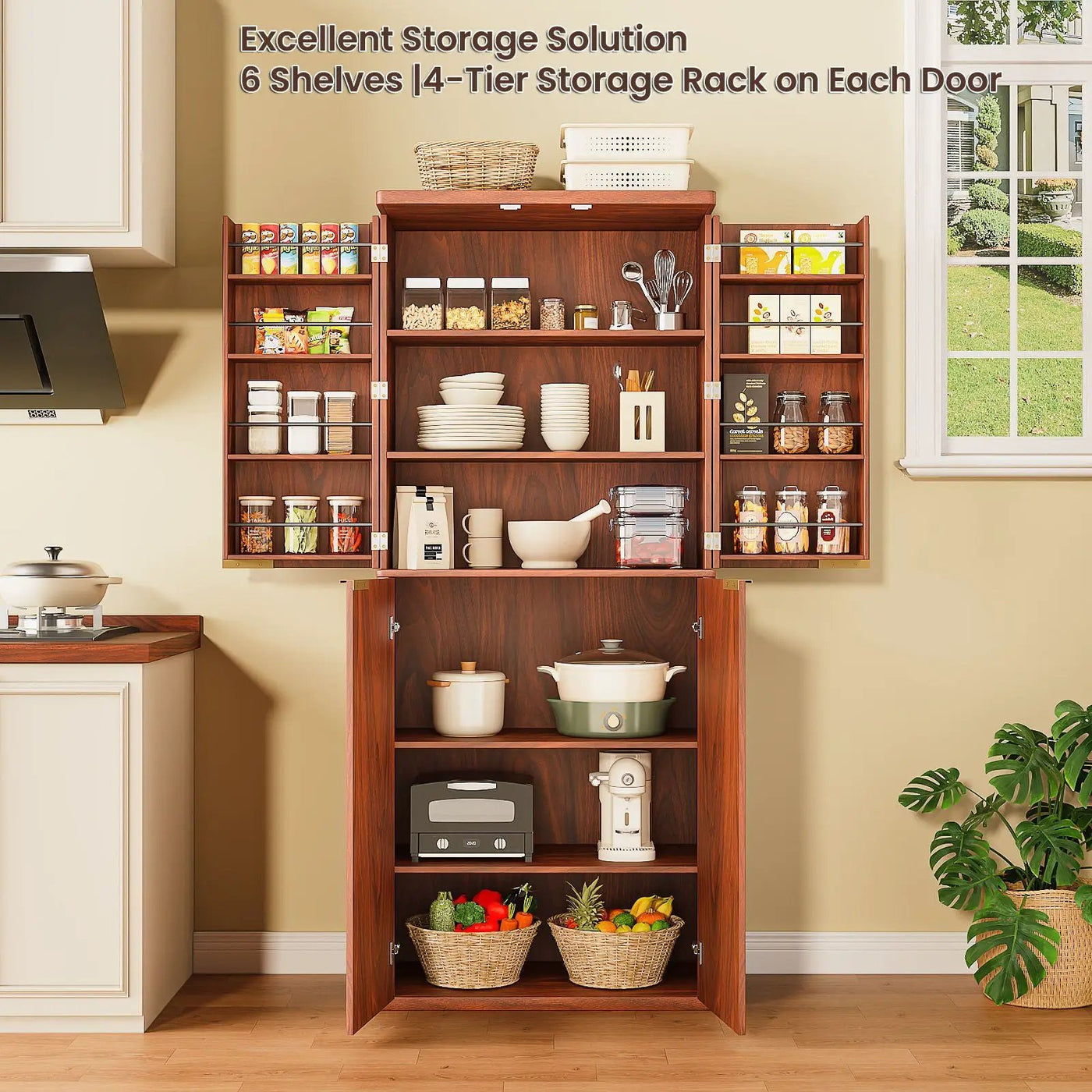 Kitchen Pantry Cabinet With 6 Doors by Unique Piece Furniture