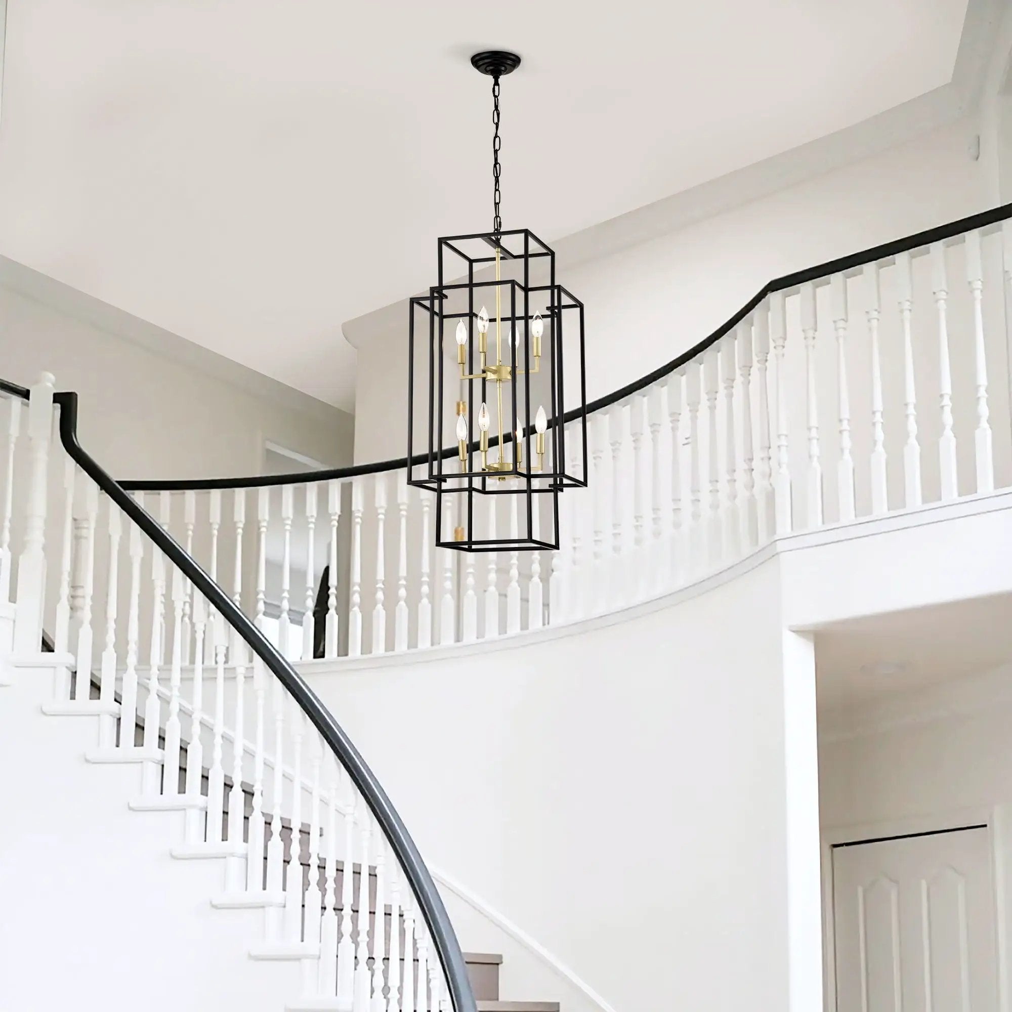 8 Light Lantern Chandelier Lighting, Entryway Chandeliers For High Ceilings, Chandeliers For Dining Room, Foyer, Entry, Staircase, Hallway, Height Adjustable (E12 Bulbs Not Included) by HouseOfZazla