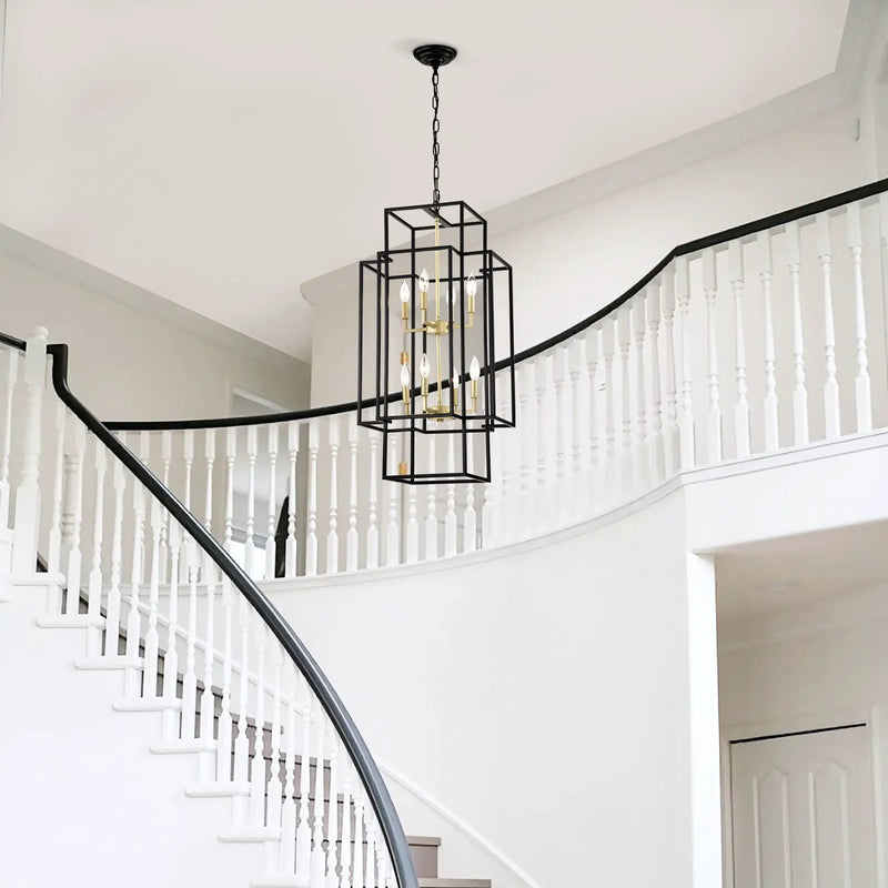 8 Light Lantern Chandelier Lighting, Entryway Chandeliers For High Ceilings, Chandeliers For Dining Room, Foyer, Entry, Staircase, Hallway, Height Adjustable (E12 Bulbs Not Included) by HouseOfZazla