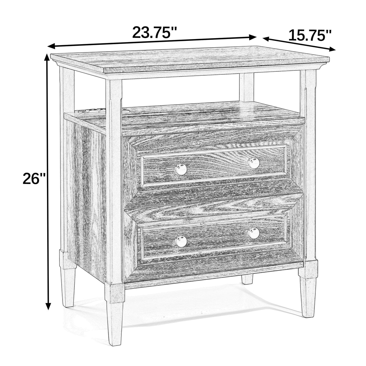 Wooden Bedside Nightstand with Open Cubby & 2 Storage Drawers - Bedroom Cabinet, photo 10 of 10