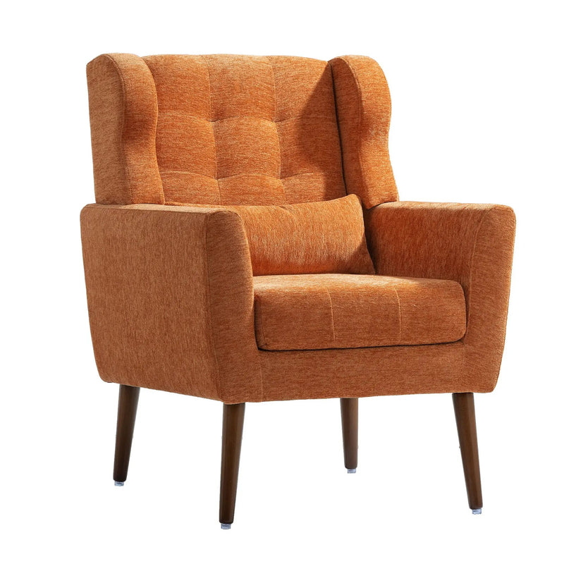 Modern Accent Chair, Arm Chairs For Living Room, Upholstered Mordern Armchair, Comfy Soft Padded Lounge Chair In Small Space, Bedroom, With Pillow, Solid Wood Leg by Unique Piece Furniture