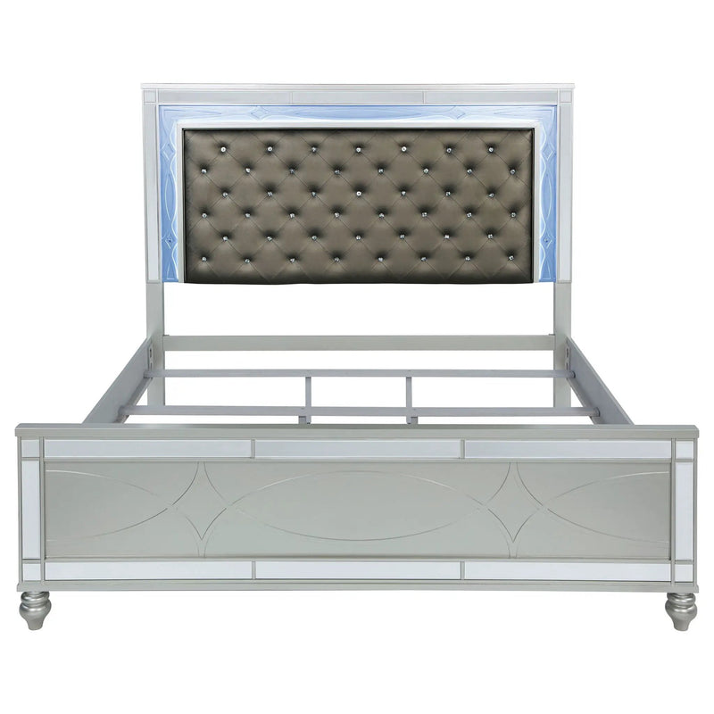 Gunnison Wood Eastern King LED Panel Bed Silver Metallic by Unique Piece Furniture