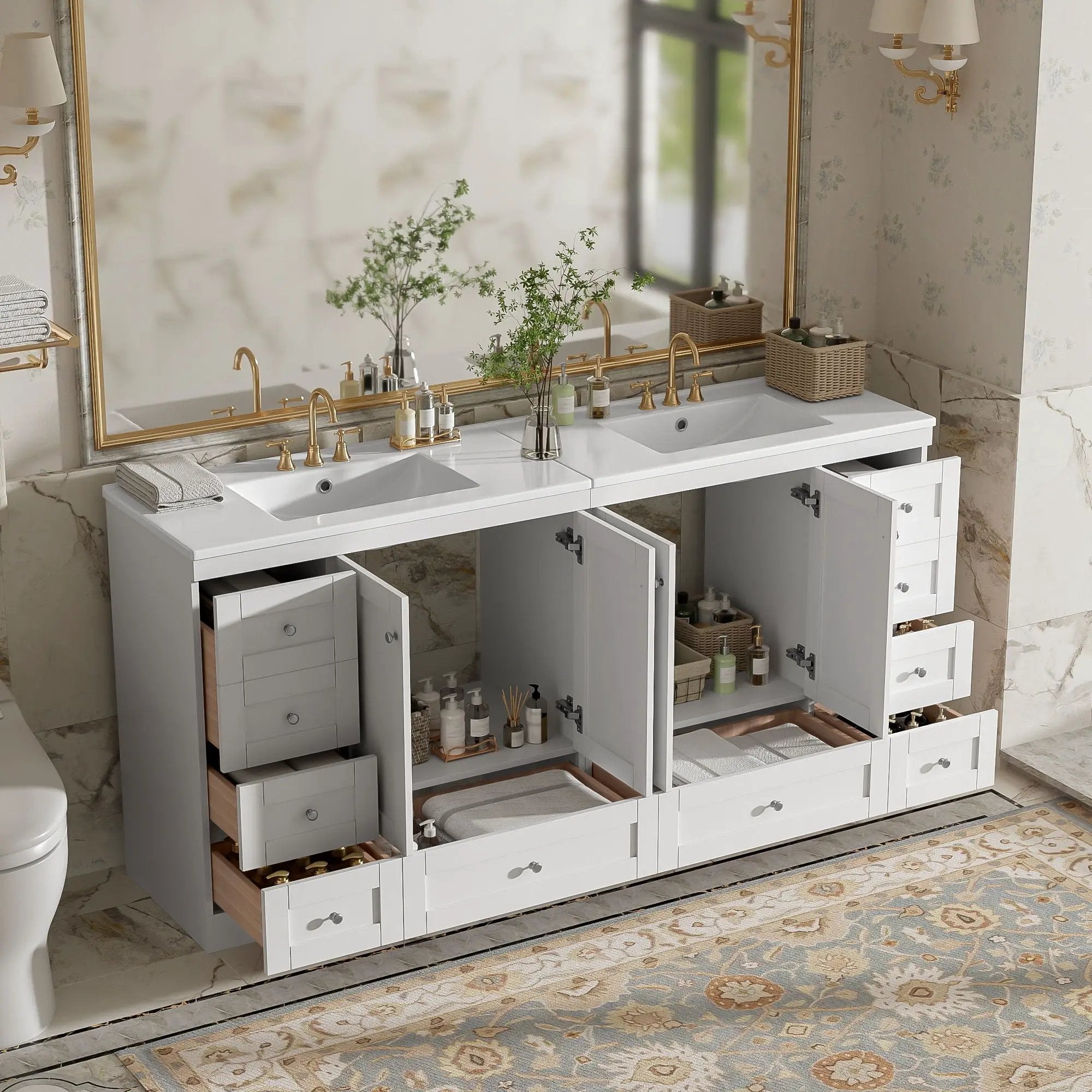 Shaker Free Standing Bathroom Vanity Cabinet & Sink, Soft Close Drawers, Soft Close Doors by HouseOfZazla