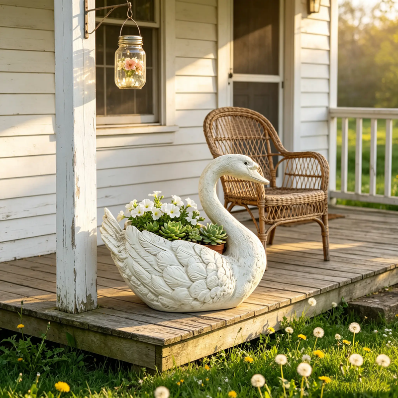 12.6'' Tall Swan Sculpture Planter by HouseOfZazla
