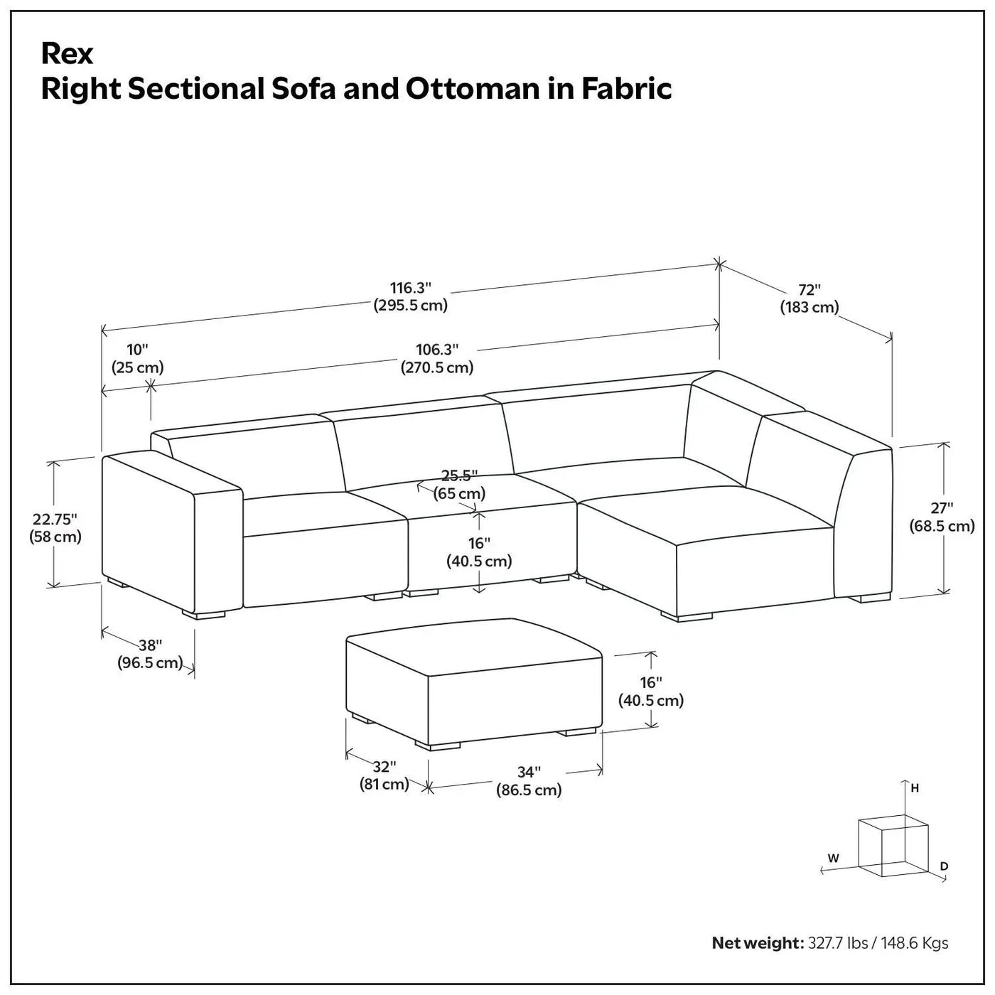 Rex - Handcrafted Sectional Sofa And Ottoman by HouseOfZazla