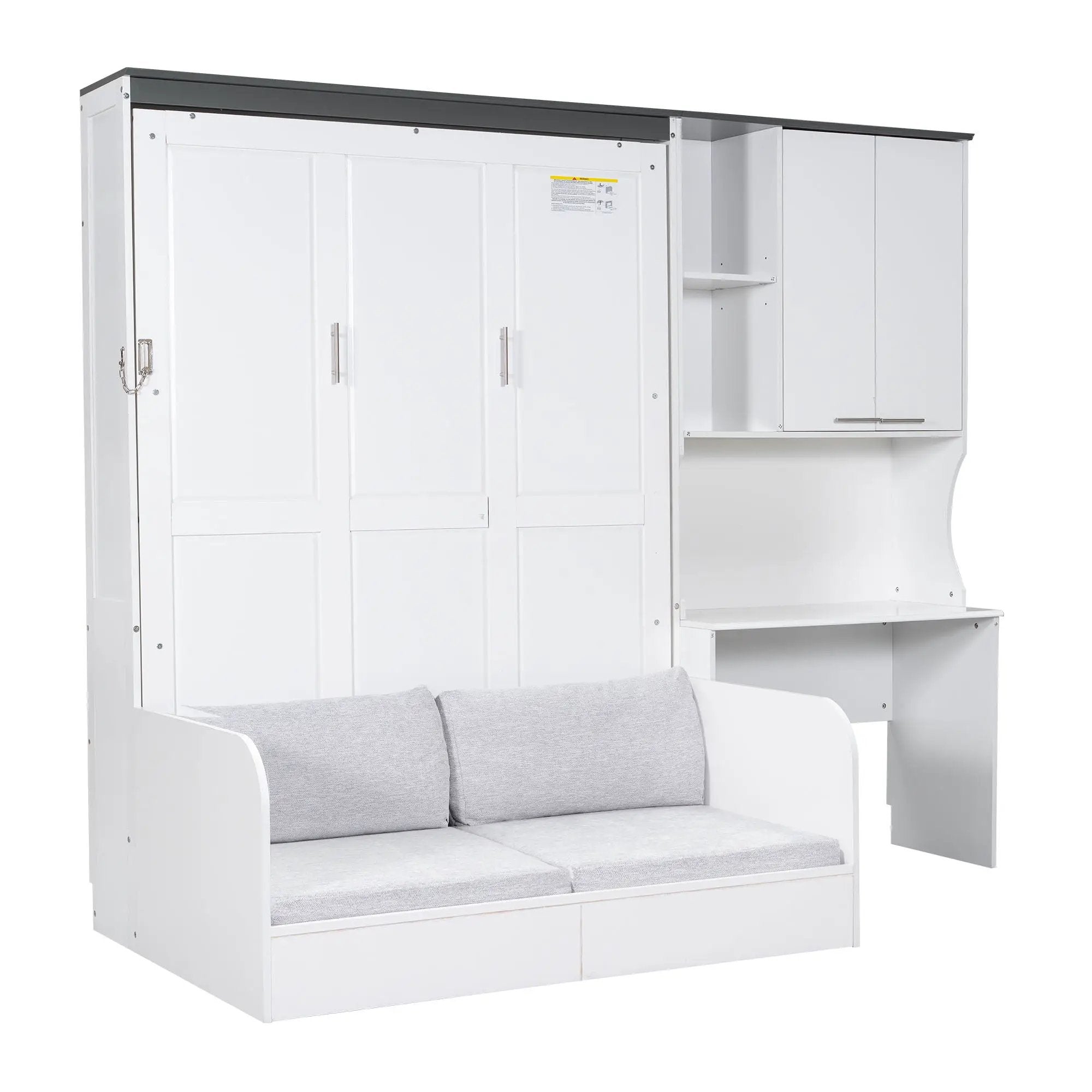 Multi Functional Murphy Bed With Sofa, Desk, And Storage Cabinet In, Full Size - White by Unique Piece Furniture