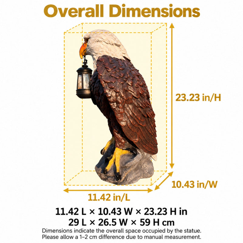23.23-Inch Solar Bald Eagle Statue with Lantern, Outdoor Garden Decor for Patio and Yard, photo 3 of 10