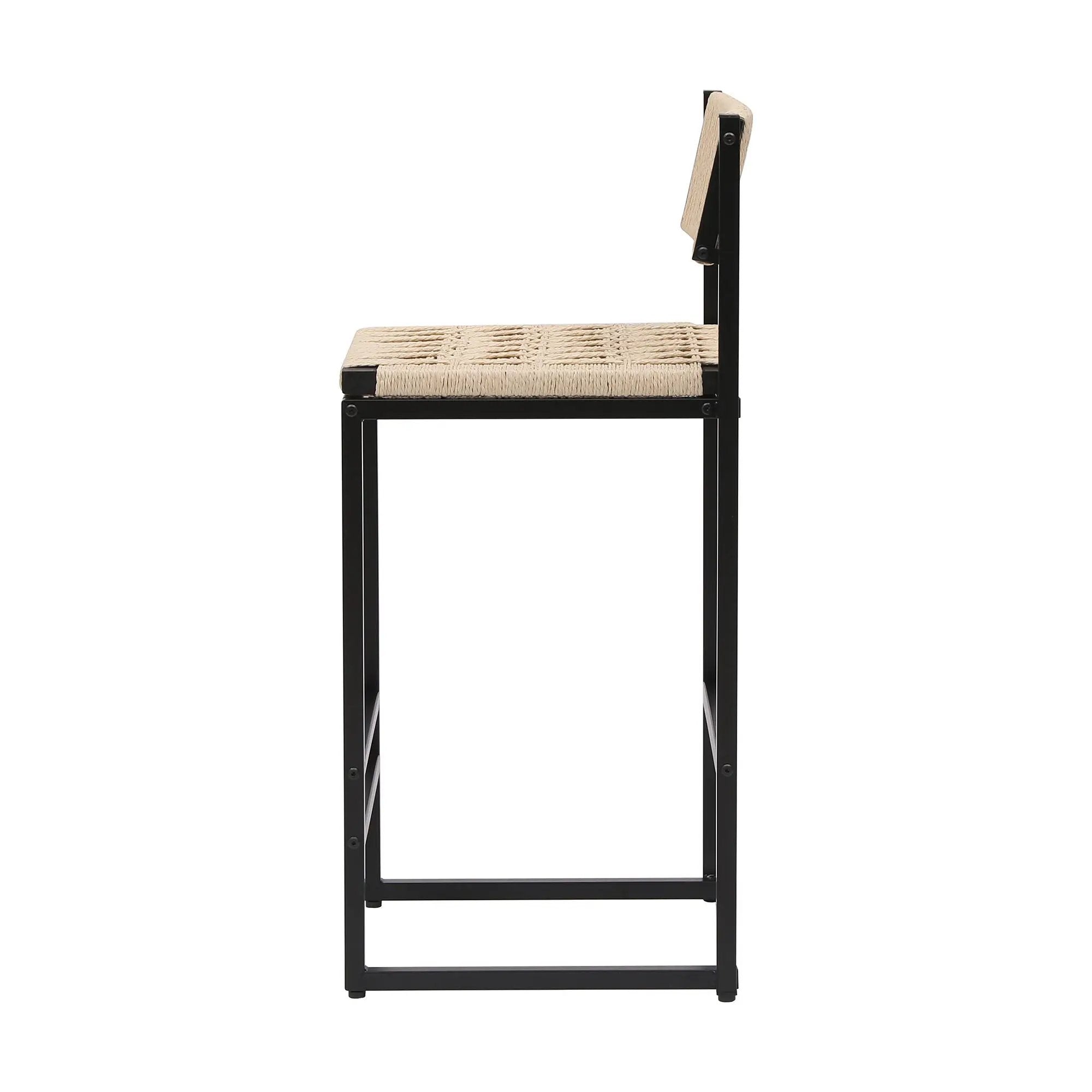 Style B, Woven Bar Stools With Backrest, Paper Rope Weave Dining Chairs For Kitchen Island - Creamy White by HouseOfZazla